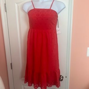 Japna Coral Eyelet Midi Dress